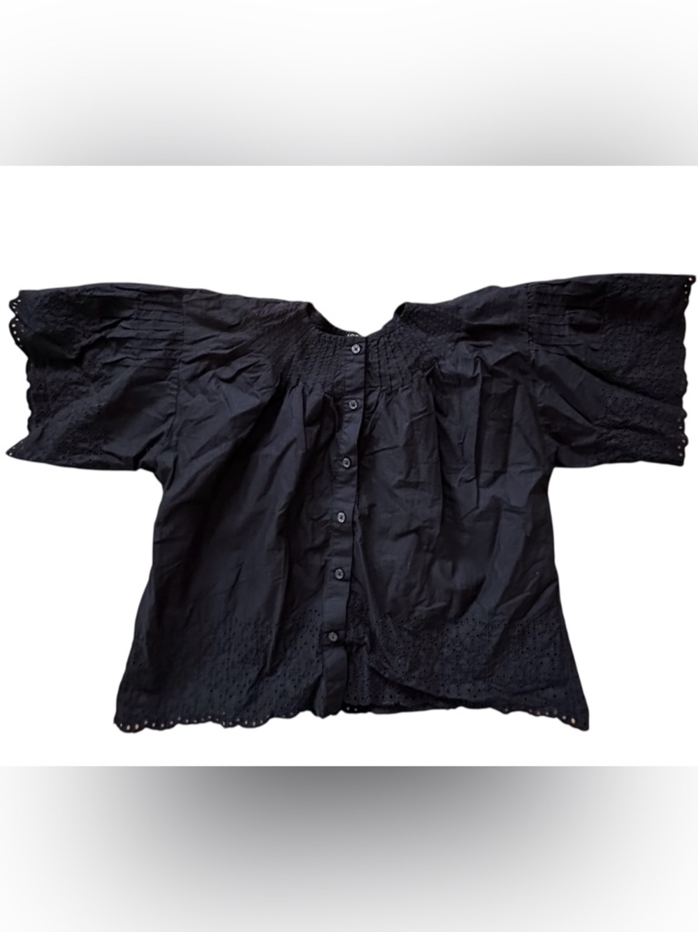 J. Crew Black Button-Front Blouse with Eyelet Hem